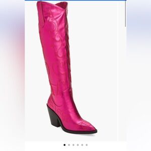 New Azalea Wang Hot Pink Mimi Western Boot High Women's 7.5 Metallic Cowboy